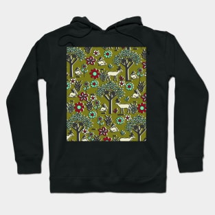 Joyful orchard with bunnies and deer Hoodie